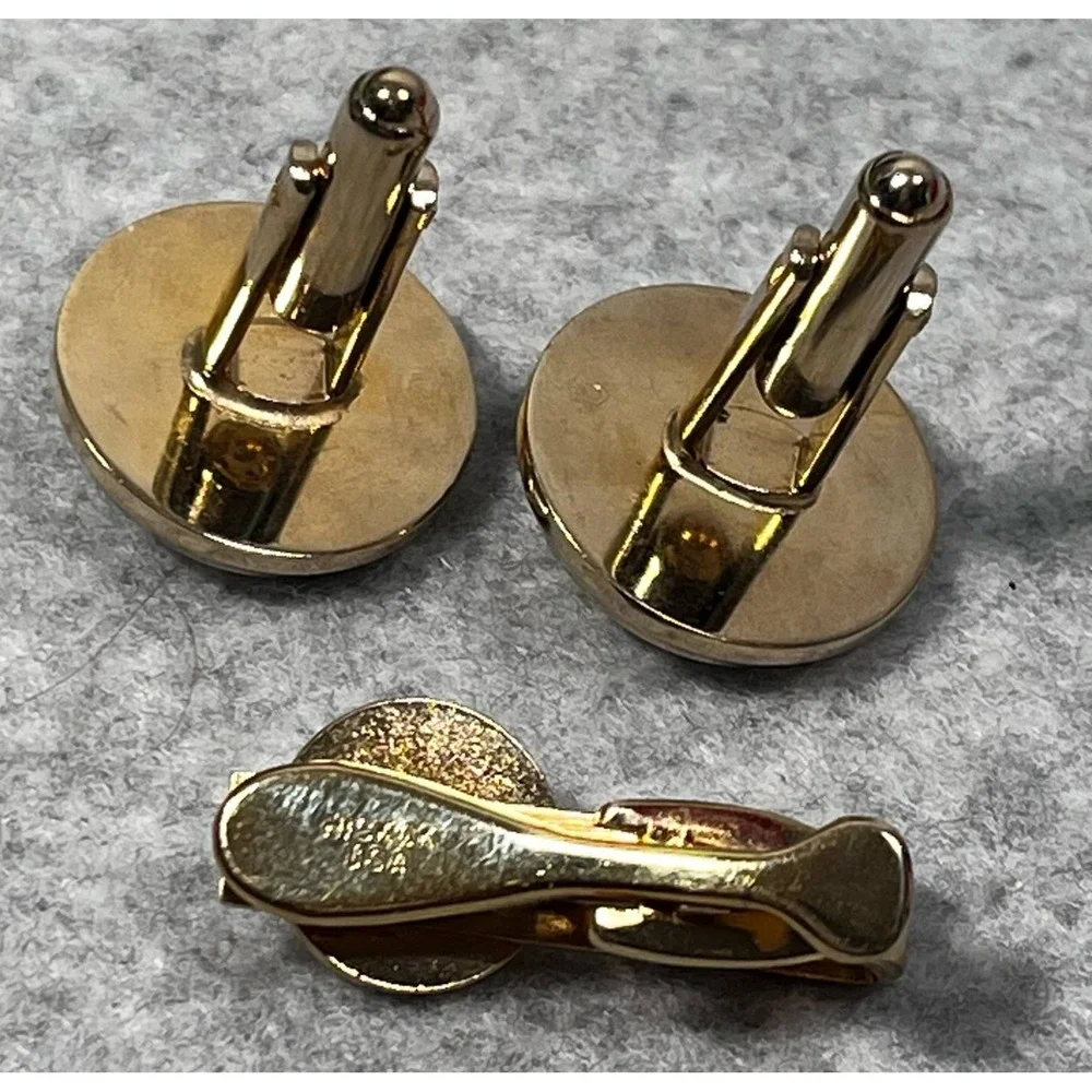 Vtg Hickok Dragons Breath Cufflinks Tie Tack Gold Tone USA Elegant Sophisticated